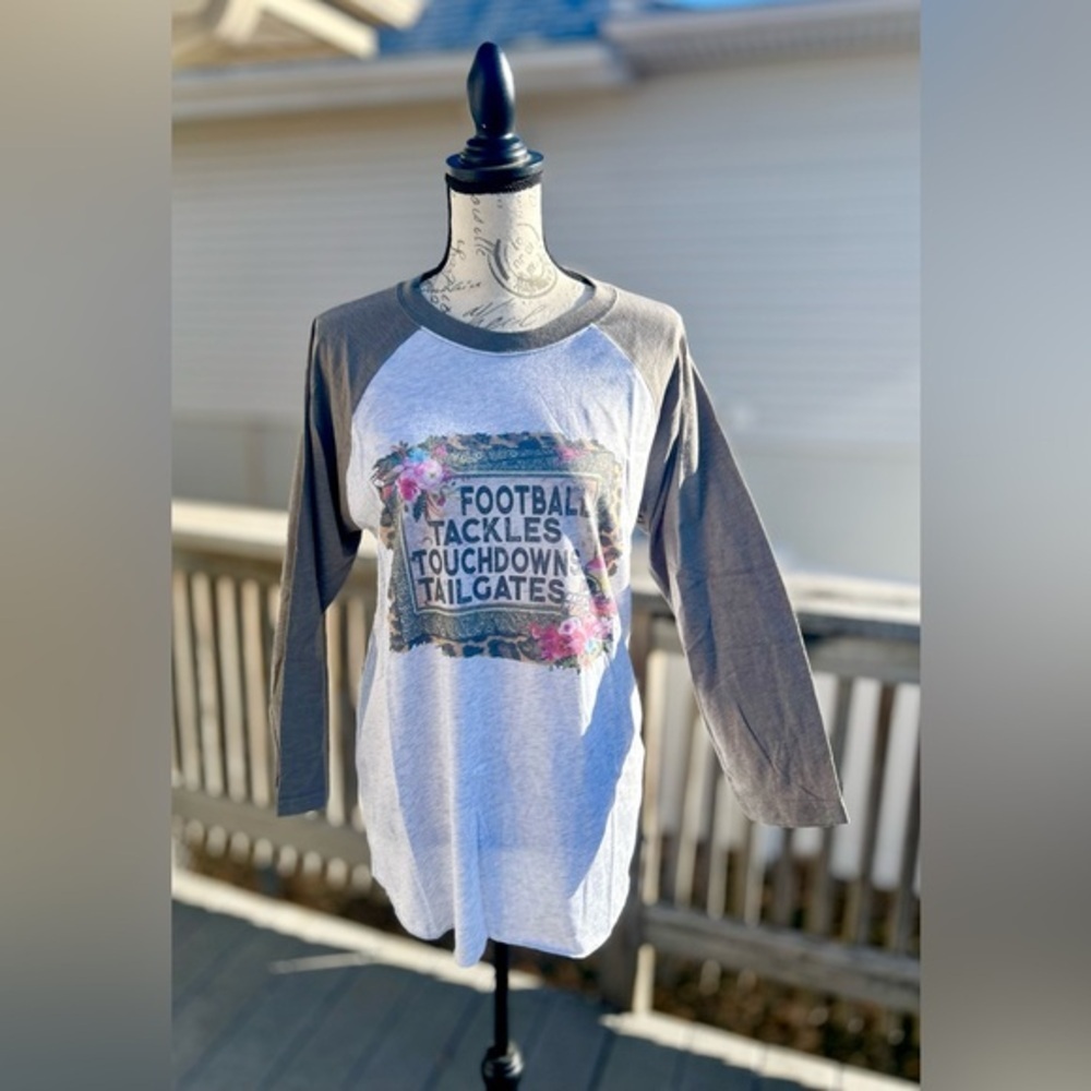 Women’s Football Floral Gray Raglan Long Sleeve Tshirt NEW!​​